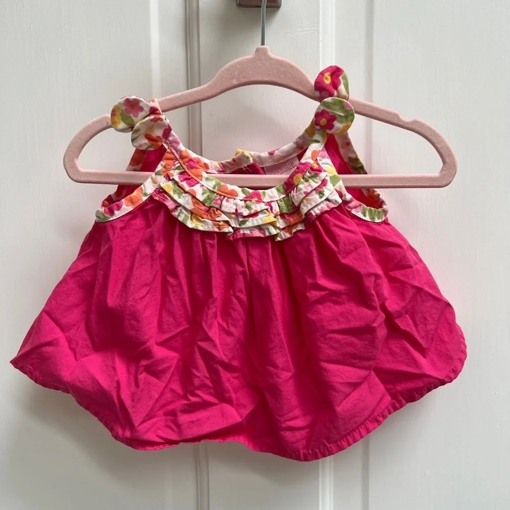 NWOT Gymboree 0-3M Hot Pink and White Floral Baby Girl Top Blouse